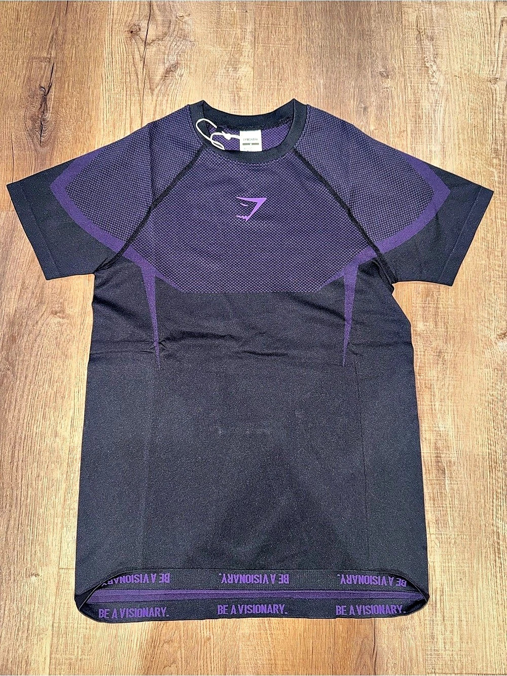 GYMSHARK Onyx 5.0 Seamless T-Shirt Men's Athletic Tee Black & Purple Size Medium